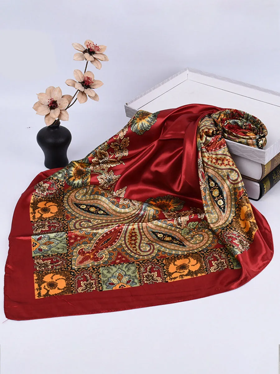 Vintage Bohemian Paisley Print Satin Square Scarf sold by Oyrosy product image thumbnail 2