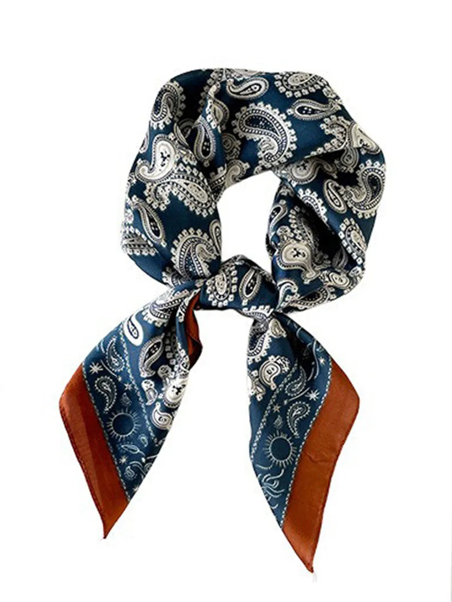 Retro Contrast Bohemian Paisley Print Satin Scarf sold by Oyrosy product image thumbnail 4