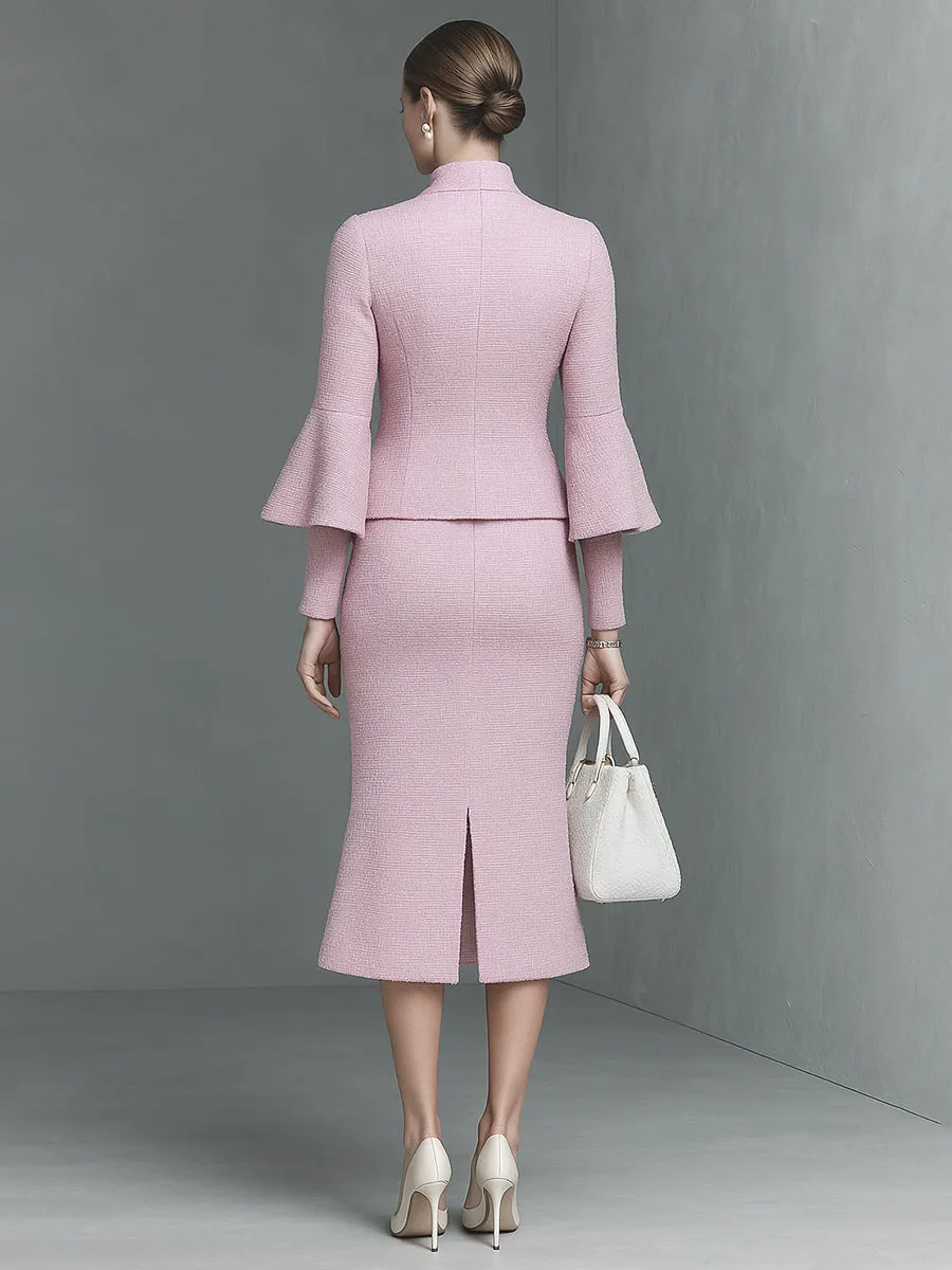 Elegant Neckline Bow Tie Trumpet Sleeve Jacket Skirt Tweed Set sold by Oyrosy product image thumbnail 2