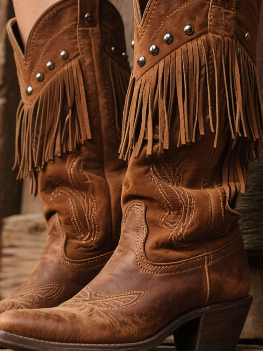 Women's Western Embroidered Tassel Faux Suede Cowboy Boots sold by Oyrosy product image thumbnail 3