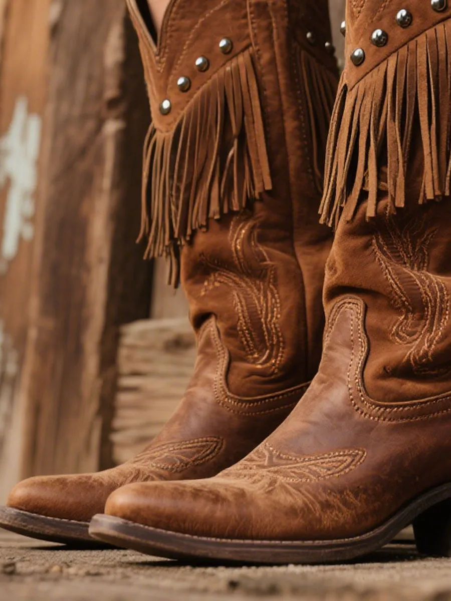 Women's Western Embroidered Tassel Faux Suede Cowboy Boots sold by Oyrosy product image thumbnail 4