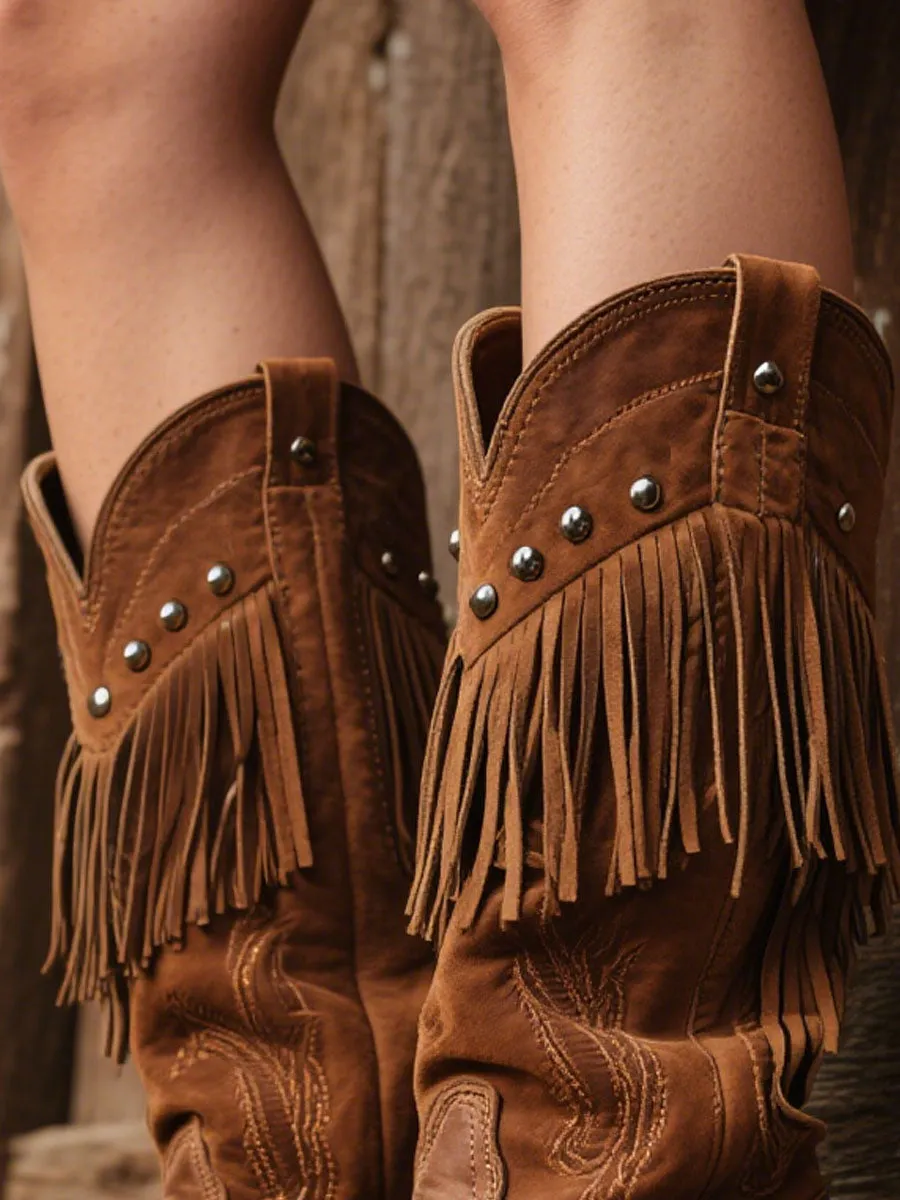 Women's Western Embroidered Tassel Faux Suede Cowboy Boots sold by Oyrosy product image thumbnail 2