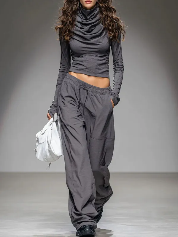 Casual Long-sleeved T-shirt And Wide-leg Pants Set sold by Oyrosy
