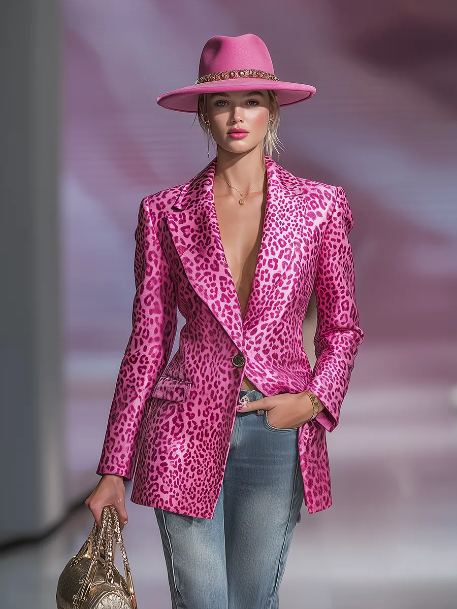 Vintage Leopard Print Single Button Satin Blazer sold by Oyrosy product image thumbnail 3