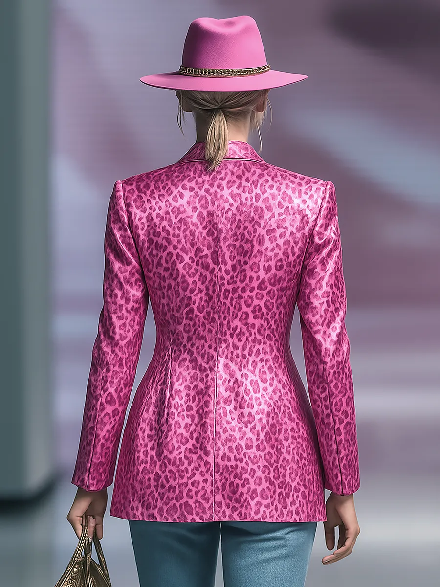 Vintage Leopard Print Single Button Satin Blazer sold by Oyrosy product image thumbnail 2