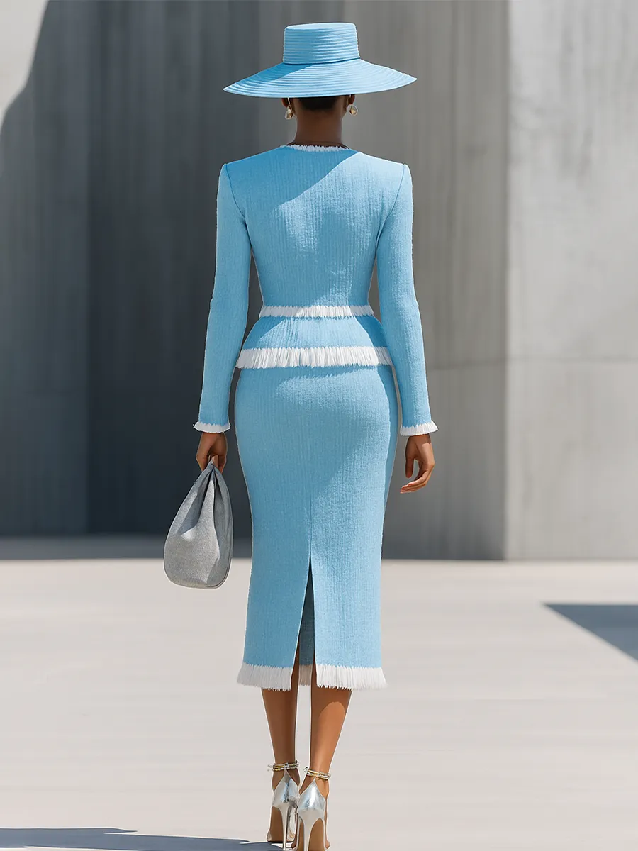 Elegant Vintage Gold Button Tassel Tweed Top And Skirt Set sold by Oyrosy product image thumbnail 2