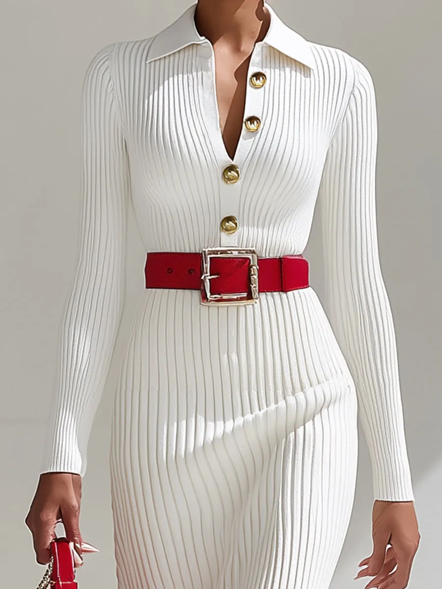 【24-hour shipping out】White Wool Lapel Button Design Maxi Dress sold by Oyrosy product image thumbnail 4