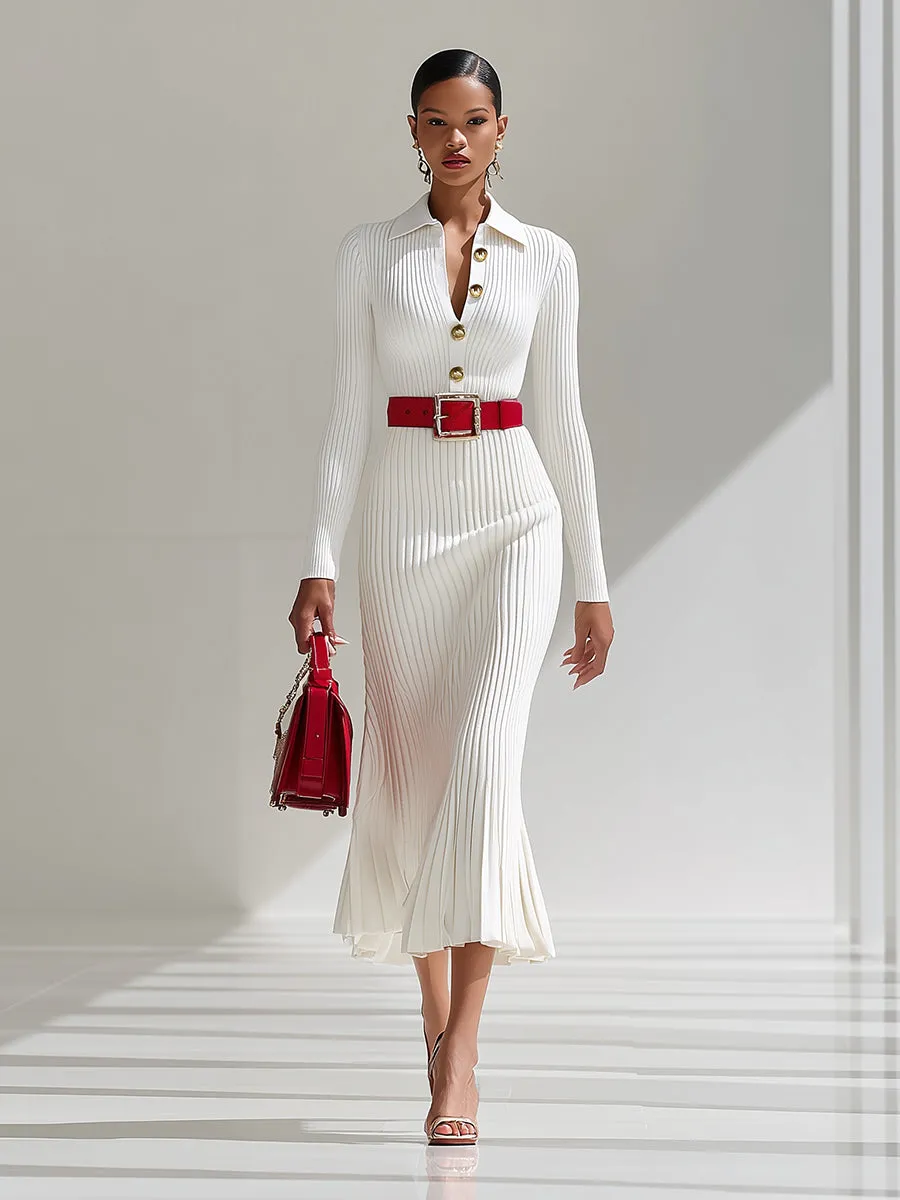 【24-hour shipping out】White Wool Lapel Button Design Maxi Dress sold by Oyrosy product image thumbnail 2