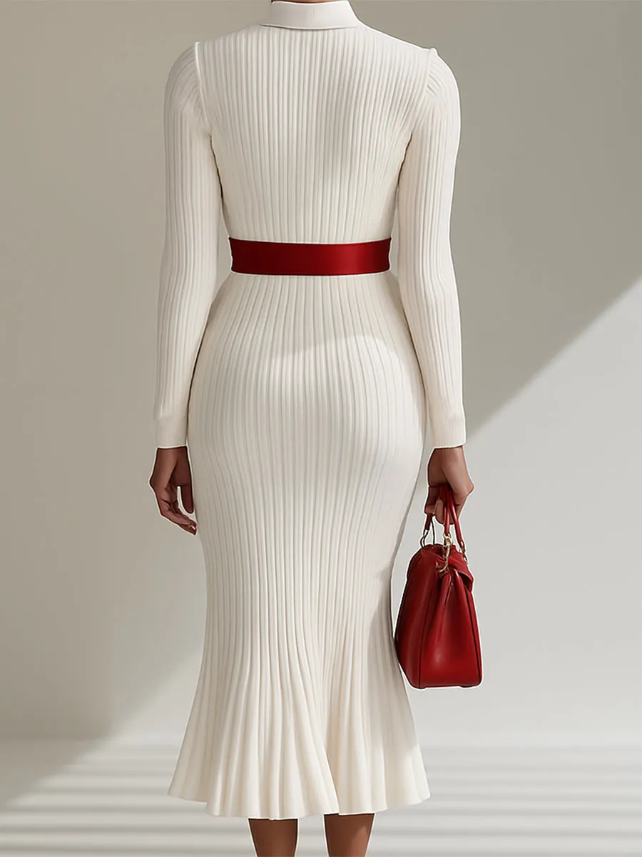 【24-hour shipping out】White Wool Lapel Button Design Maxi Dress sold by Oyrosy product image thumbnail 3