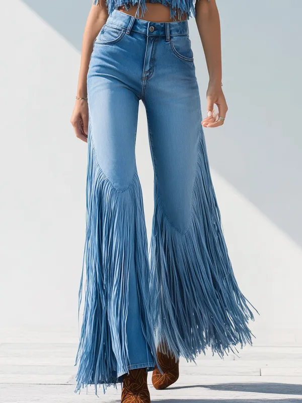 Trendy Retro Tassel Flared Jeans sold by Oyrosy