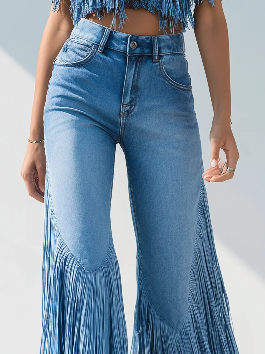 Trendy Retro Tassel Flared Jeans sold by Oyrosy product image thumbnail 5