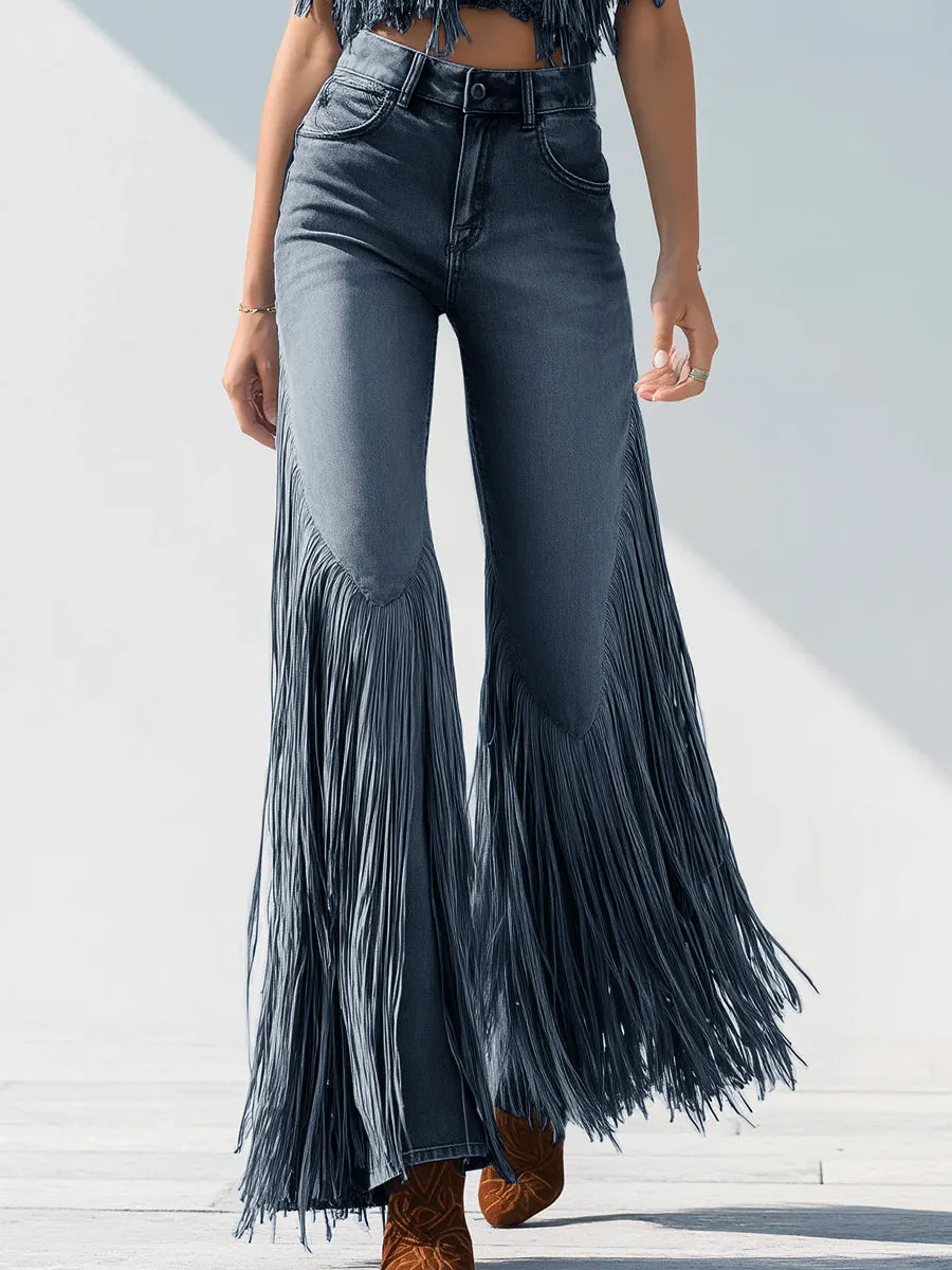 Trendy Retro Tassel Flared Jeans sold by Oyrosy product image thumbnail 2