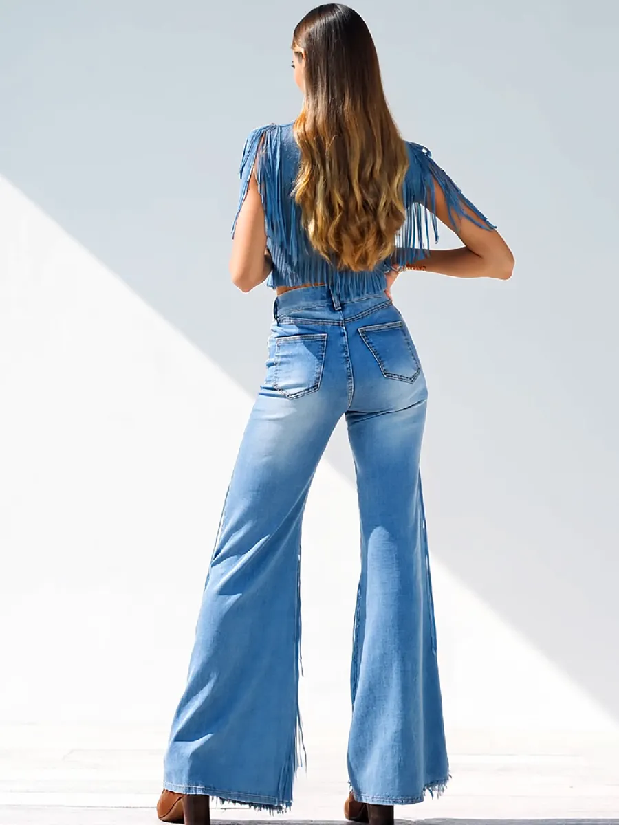 Trendy Retro Tassel Flared Jeans sold by Oyrosy product image thumbnail 4