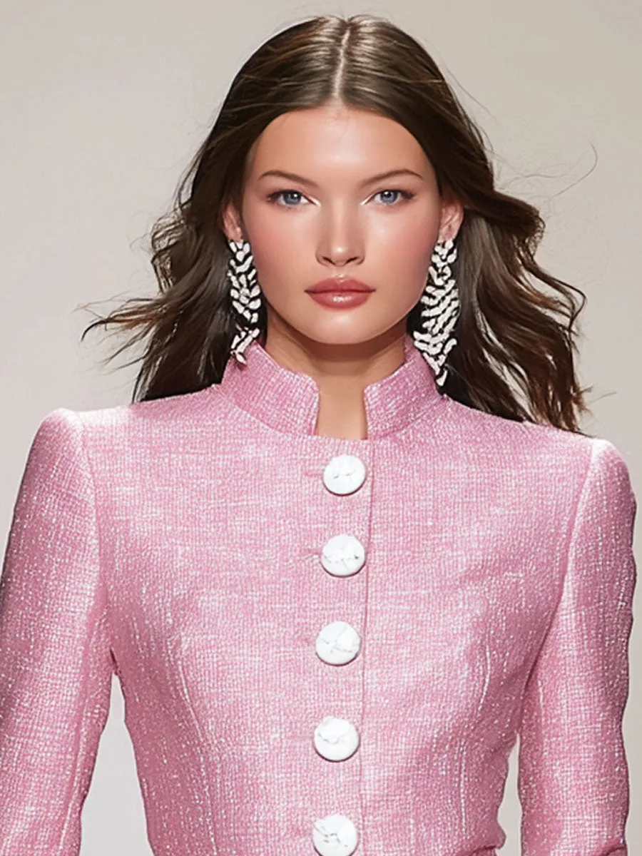 Elegant Stand-up Collar Single-breasted Tweed Jacket sold by Oyrosy product image thumbnail 4