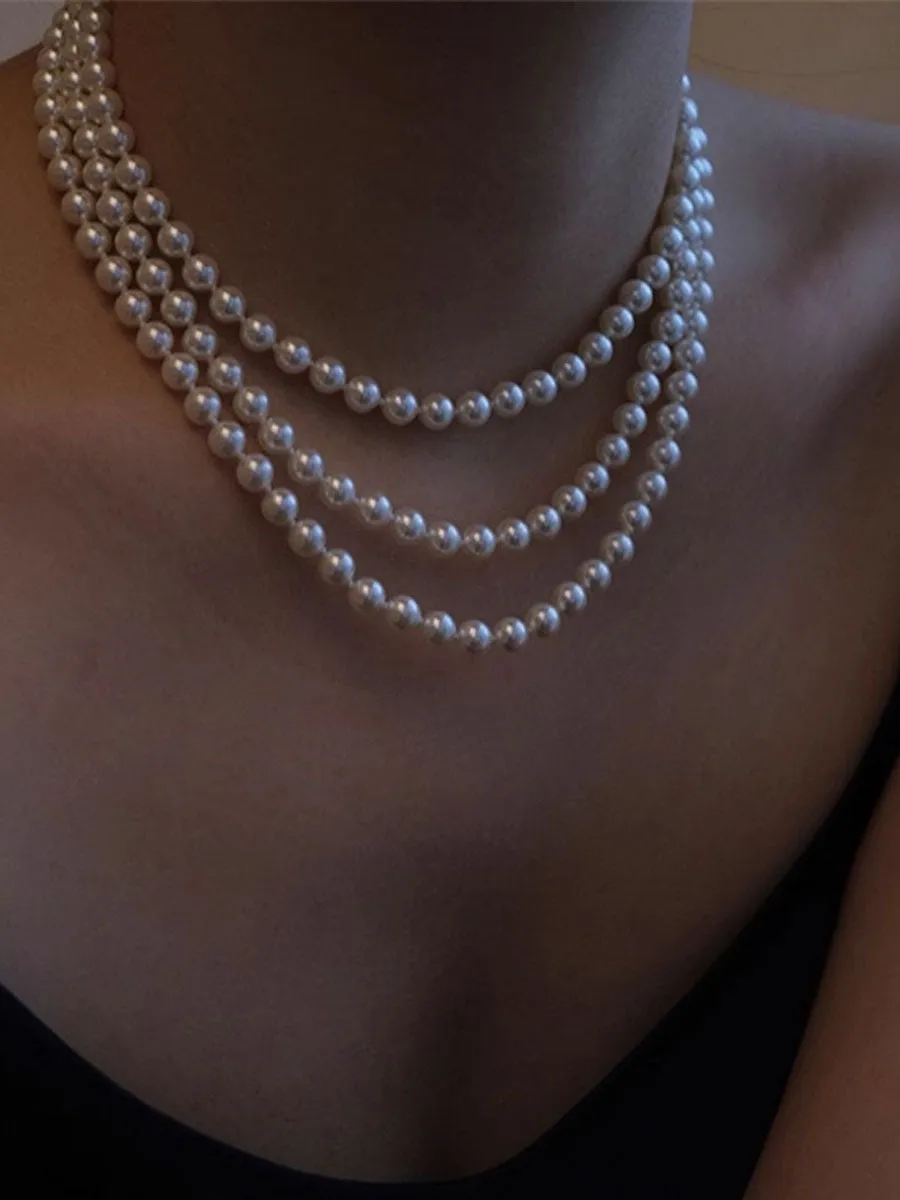 Vintage High-End Double-Layered Pearl Necklace sold by Oyrosy product image thumbnail 4