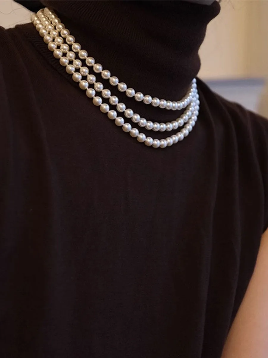 Vintage High-End Double-Layered Pearl Necklace sold by Oyrosy product image thumbnail 3