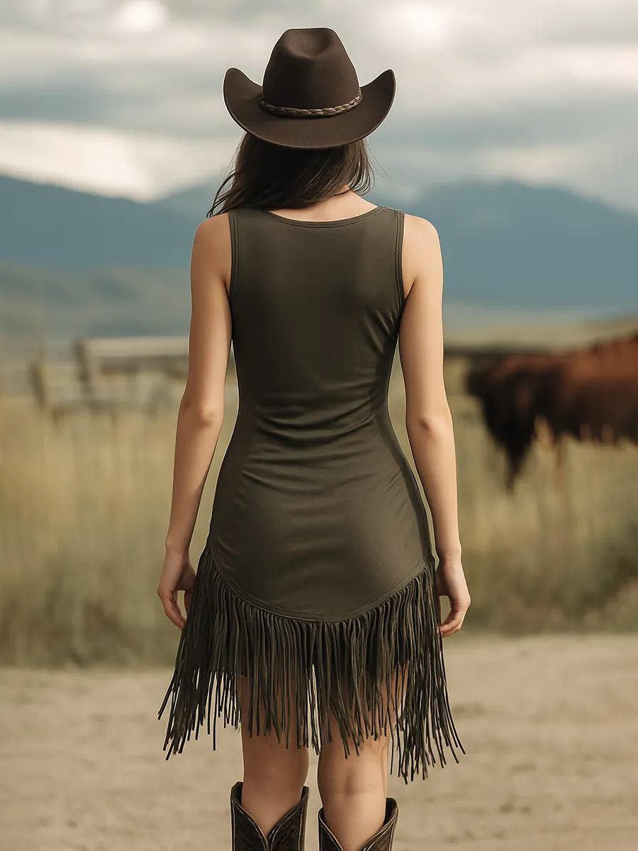 Bohemian V-neck Sleeveless Tassel Mini Dress sold by Oyrosy product image thumbnail 2