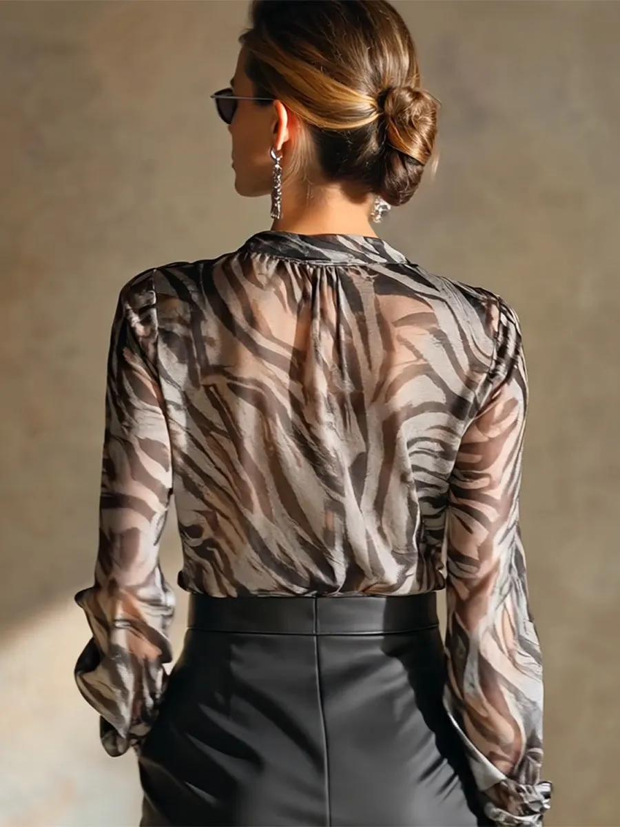 Stylish Flowing Zebra Print Chiffon Long Sleeve Shirt sold by Oyrosy product image thumbnail 2