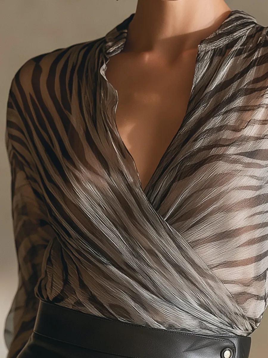 Stylish Flowing Zebra Print Chiffon Long Sleeve Shirt sold by Oyrosy product image thumbnail 4