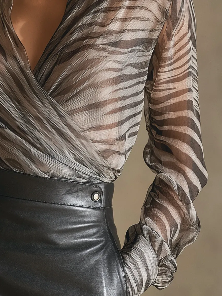 Stylish Flowing Zebra Print Chiffon Long Sleeve Shirt sold by Oyrosy product image thumbnail 5