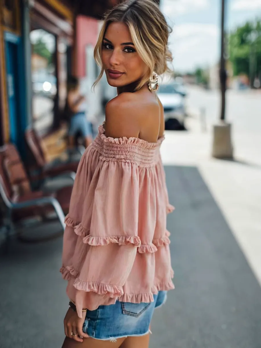 Vintage Off Shoulder Long Sleeve Loose Shirt sold by Oyrosy product image thumbnail 2