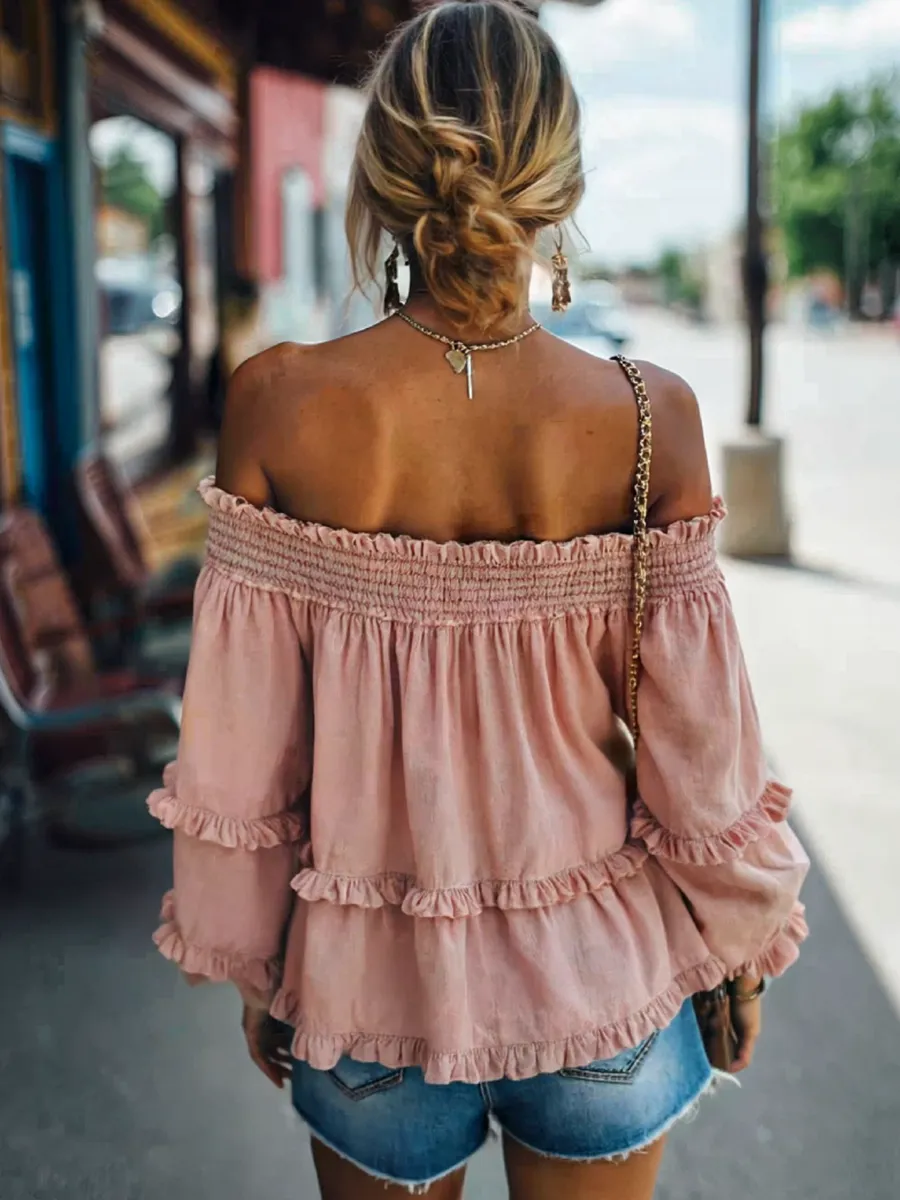 Vintage Off Shoulder Long Sleeve Loose Shirt sold by Oyrosy product image thumbnail 3