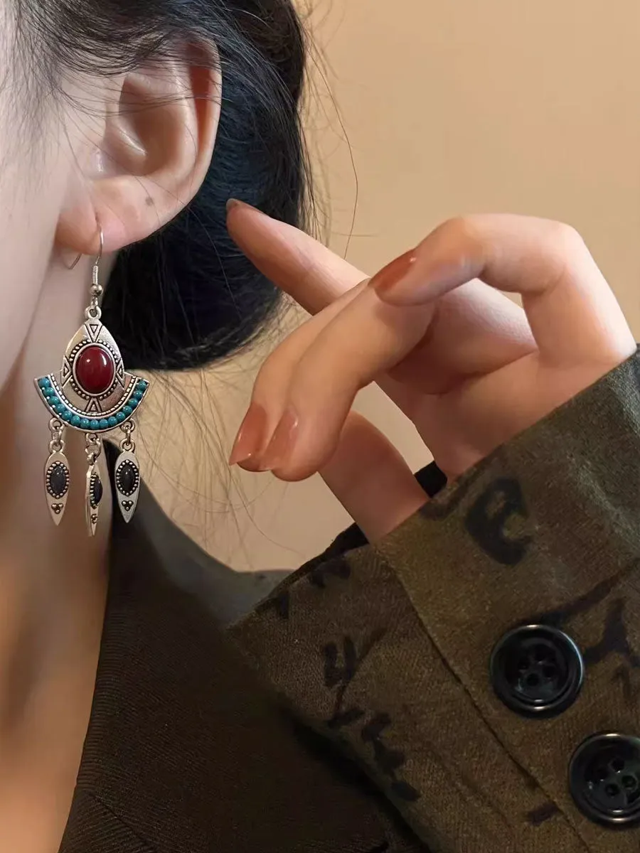 Retro Ethnic Style Turquoise Tassel Pendant Earrings sold by Oyrosy product image thumbnail 3