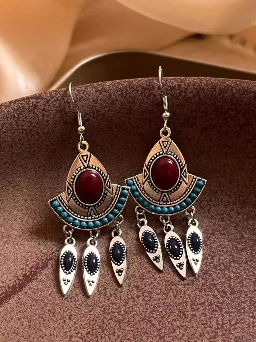 Retro Ethnic Style Turquoise Tassel Pendant Earrings sold by Oyrosy product image thumbnail 2