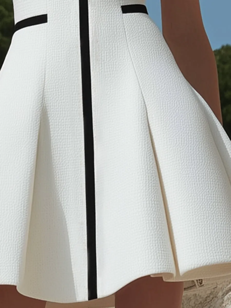 【24-hour shipping out】Women's White Zipper Design With Black Trim Dress sold by Oyrosy product image thumbnail 5