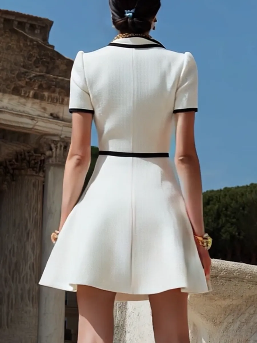 【24-hour shipping out】Women's White Zipper Design With Black Trim Dress sold by Oyrosy product image thumbnail 3