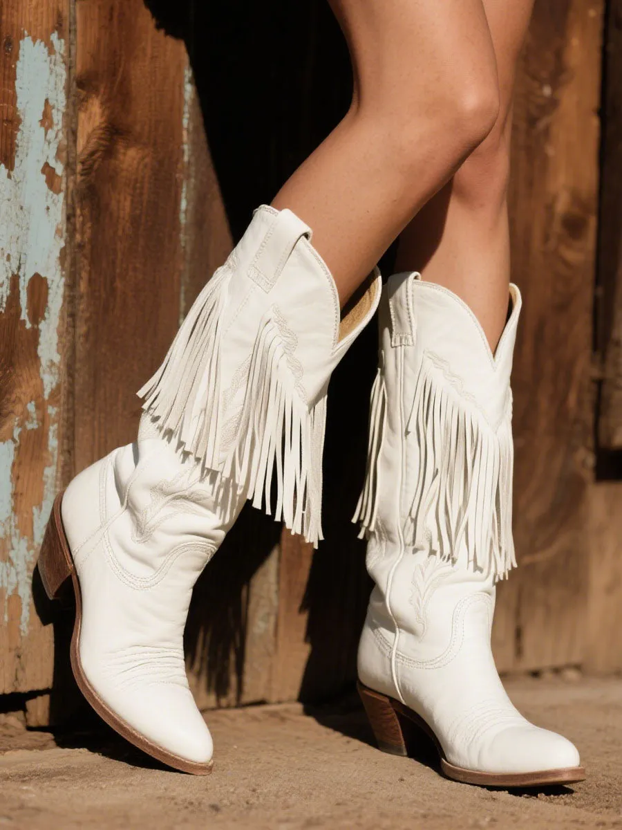 【24-hour shipping out】Women's Western Embroidered Tassel Leather Cowboy Boots sold by Oyrosy