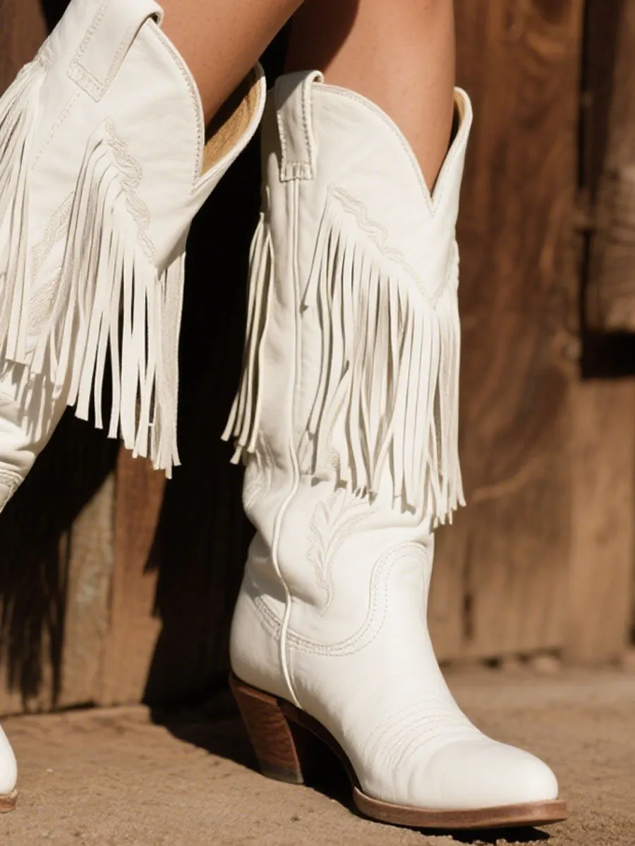 【24-hour shipping out】Women's Western Embroidered Tassel Leather Cowboy Boots sold by Oyrosy product image thumbnail 3