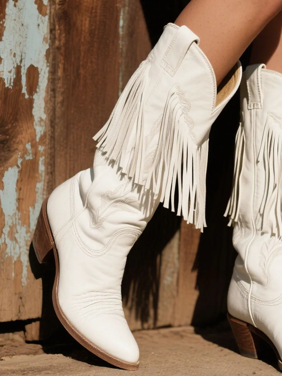 【24-hour shipping out】Women's Western Embroidered Tassel Leather Cowboy Boots sold by Oyrosy product image thumbnail 2