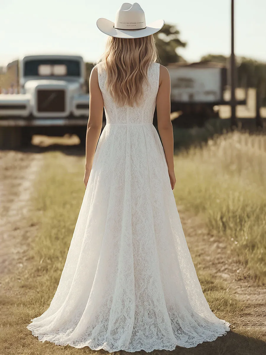 【24-hour shipping out】Western Retro White Lace Sleeveless Irregular Skirt Dress Maxi Dress sold by Oyrosy product image thumbnail 2