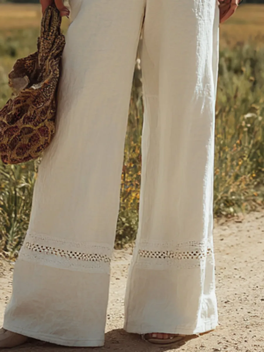 【24-hour shipping out】Women's White Linen Sleeveless Suspender Button Jumpsuit With Lace Design sold by Oyrosy product image thumbnail 5