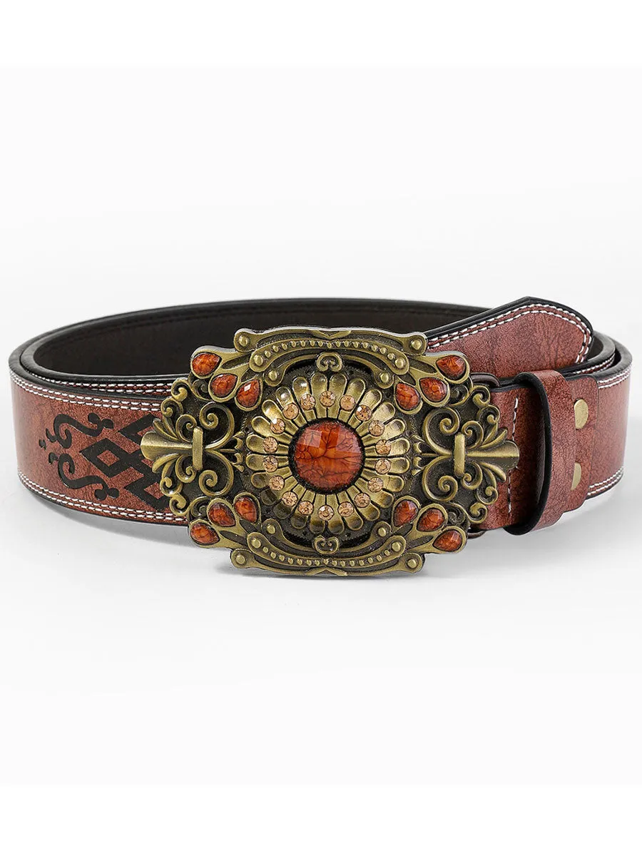 Casual Vintage Gem Flower Decorated PU Leather Belt sold by Oyrosy product image thumbnail 3