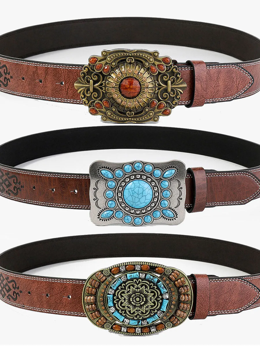 Casual Vintage Gem Flower Decorated PU Leather Belt sold by Oyrosy product image thumbnail 5