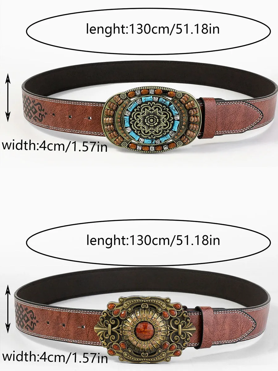 Casual Vintage Gem Flower Decorated PU Leather Belt sold by Oyrosy product image thumbnail 4