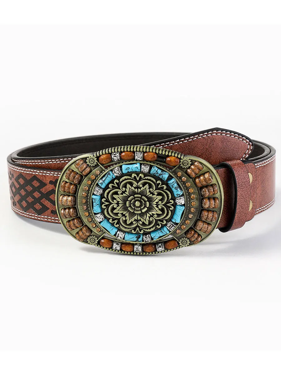 Casual Vintage Gem Flower Decorated PU Leather Belt sold by Oyrosy product image thumbnail 2