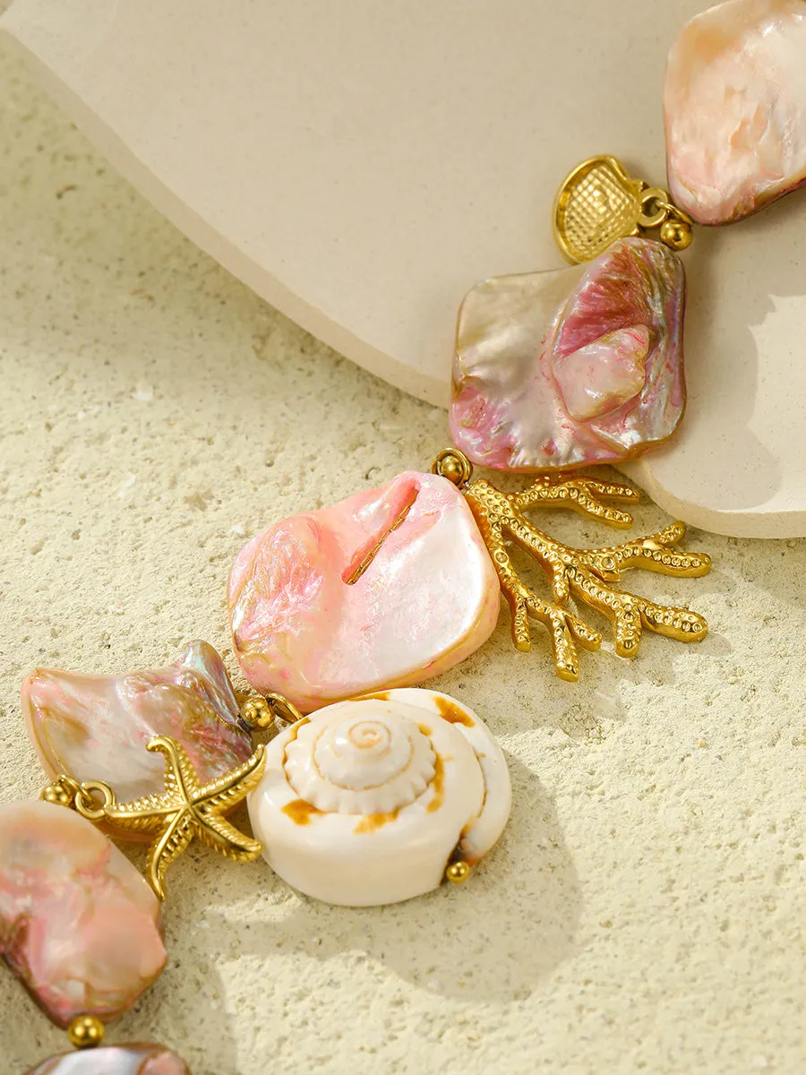 Beach Style Pink Shell Coral Stainless Steel Necklace sold by Oyrosy product image thumbnail 5