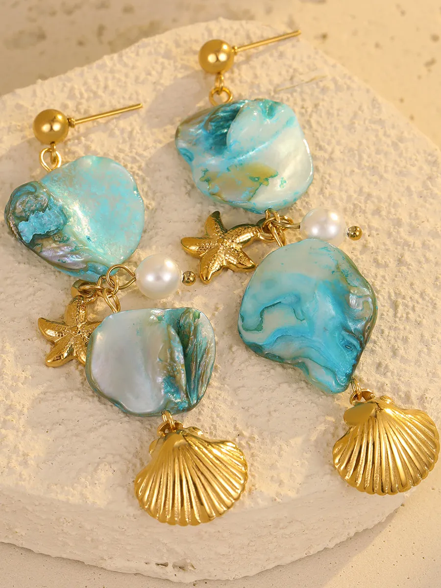 Ocean Beach Style Shell Starfish Stainless Steel Earrings sold by Oyrosy product image thumbnail 2