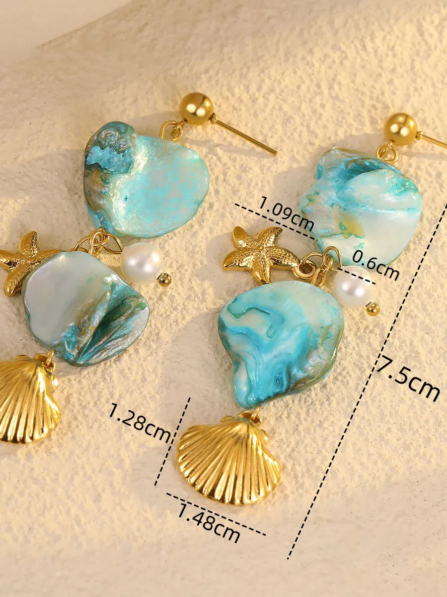 Ocean Beach Style Shell Starfish Stainless Steel Earrings sold by Oyrosy product image thumbnail 3