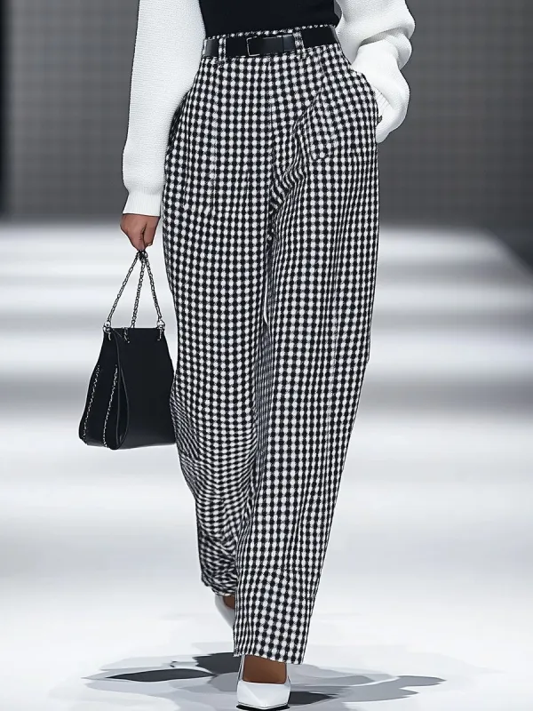【24-hour shipping out】Fashion Retro Houndstooth Pocket Straight Pants sold by Oyrosy