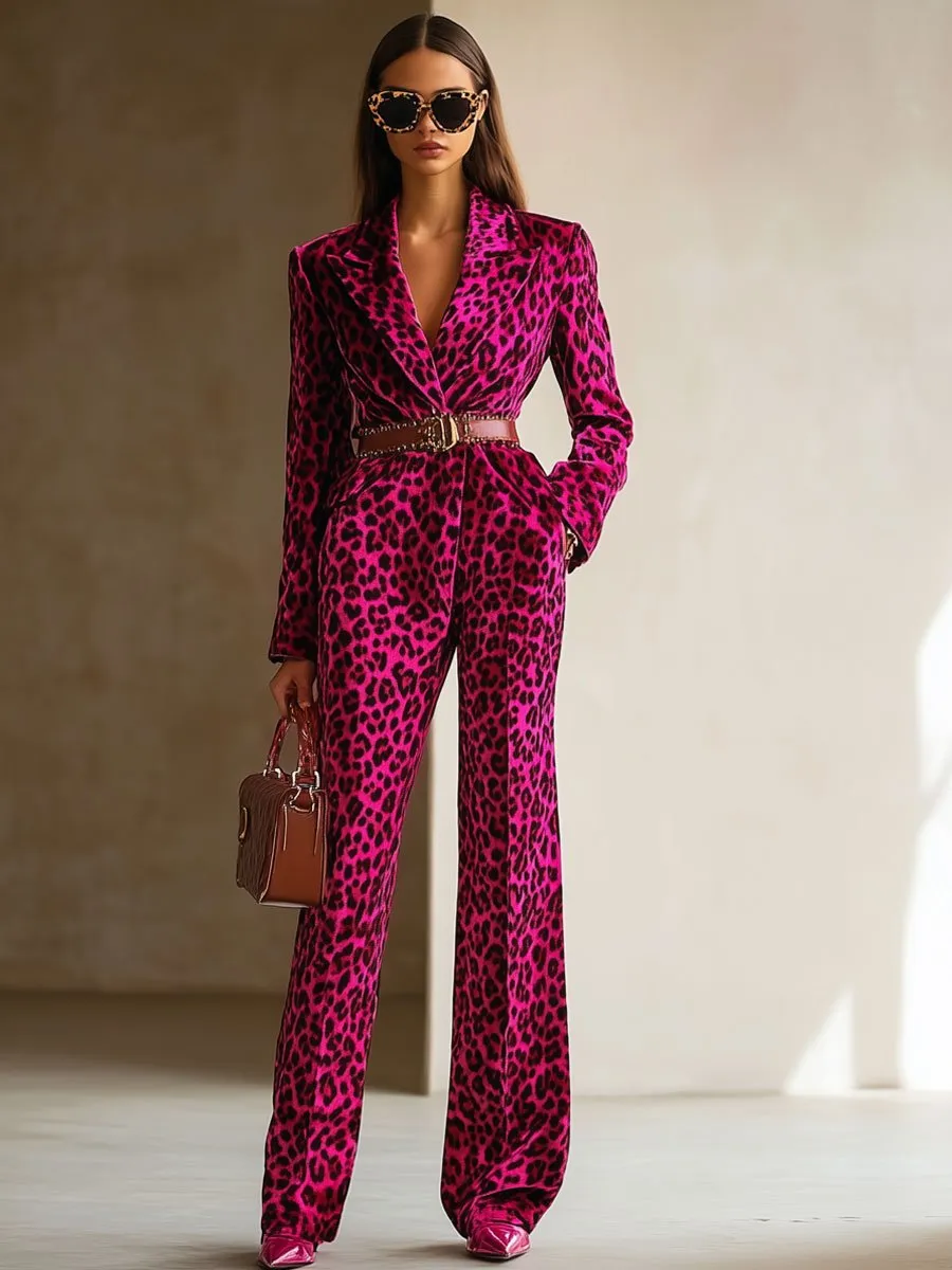 【24-hour shipping out】Casual Loose Retro Velvet Leopard Print Lapel Long Sleeve Jumpsuit sold by Oyrosy product image thumbnail 2