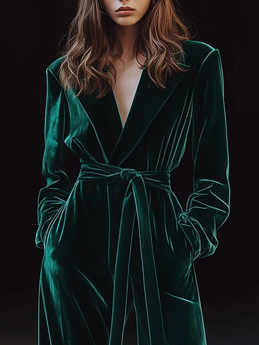 【24-hour shipping out】Retro Fashion Lapel Tie Pocket Velvet Jumpsuit sold by Oyrosy product image thumbnail 2