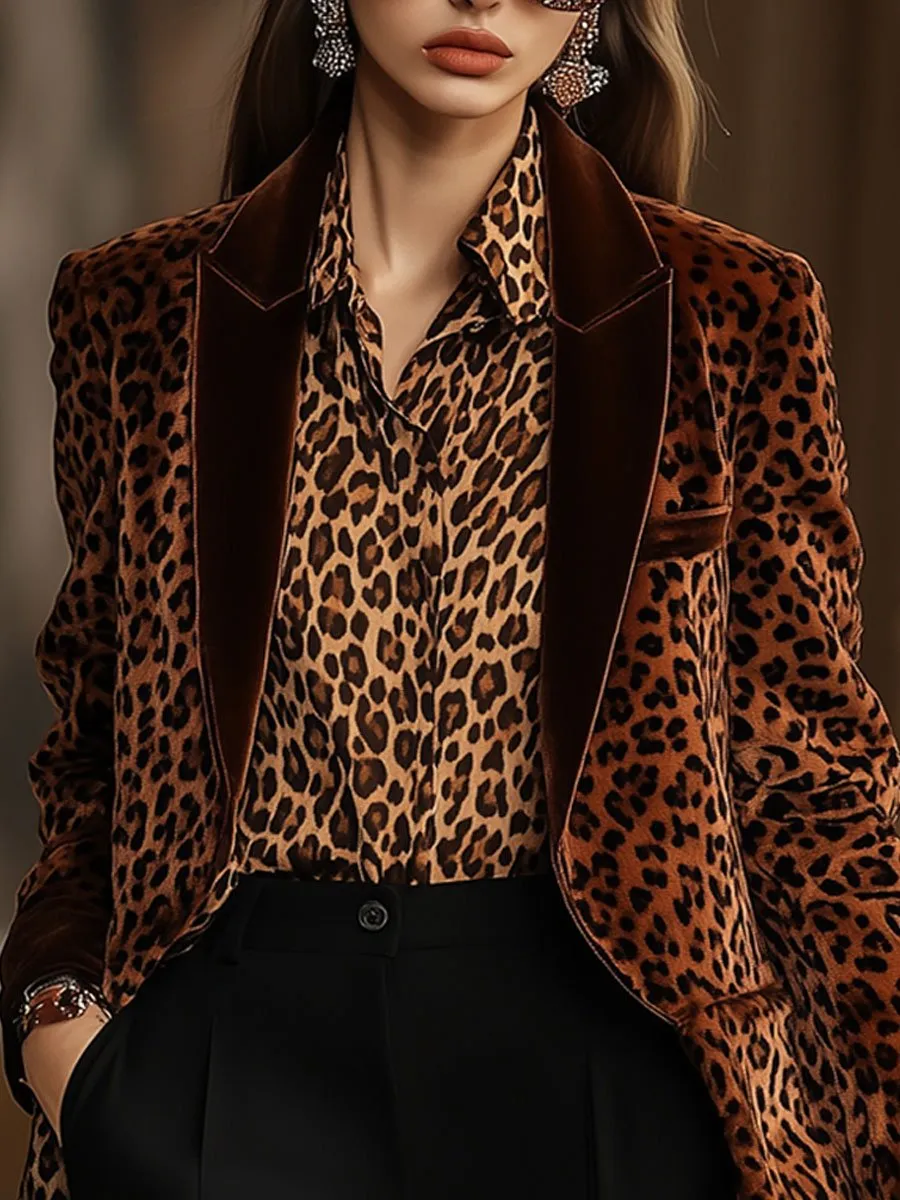 【24-hour shipping out】Casual Loose Retro Velvet Leopard Print Lapel Blazer sold by Oyrosy product image thumbnail 4