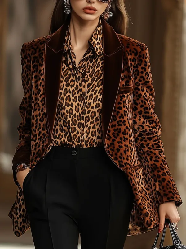【24-hour shipping out】Casual Loose Retro Velvet Leopard Print Lapel Blazer sold by Oyrosy