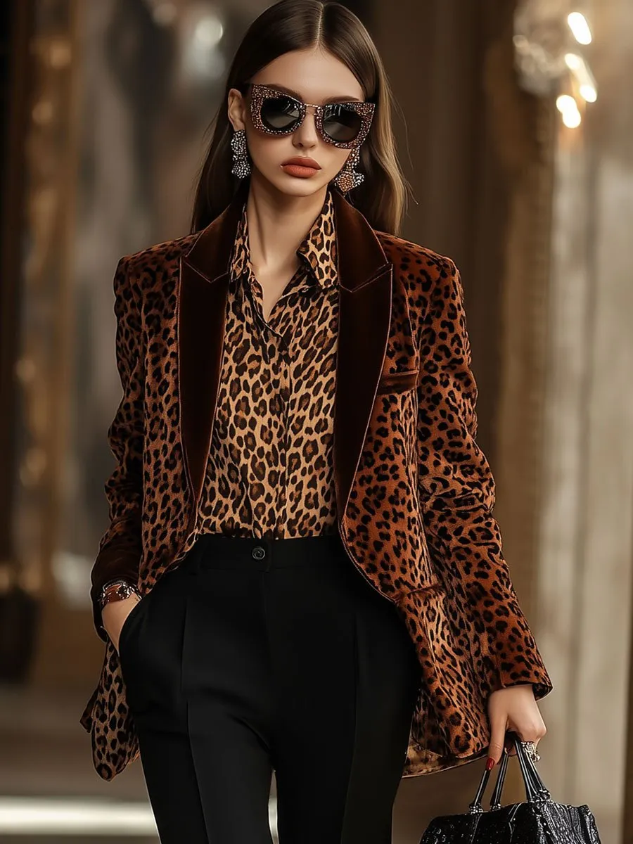 【24-hour shipping out】Casual Loose Retro Velvet Leopard Print Lapel Blazer sold by Oyrosy product image thumbnail 2