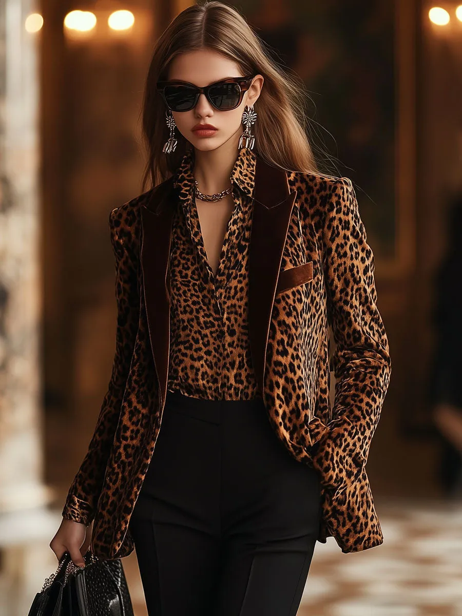 【24-hour shipping out】Casual Loose Retro Velvet Leopard Print Lapel Blazer sold by Oyrosy product image thumbnail 3