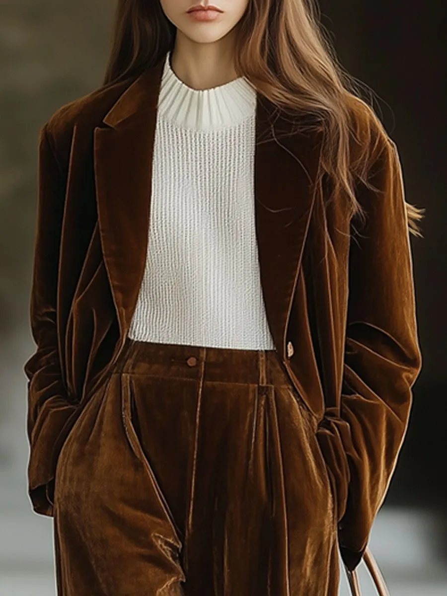 【24-hour shipping】Casual Loose Vintage Pocket Velvet Lapel Blazer sold by Oyrosy